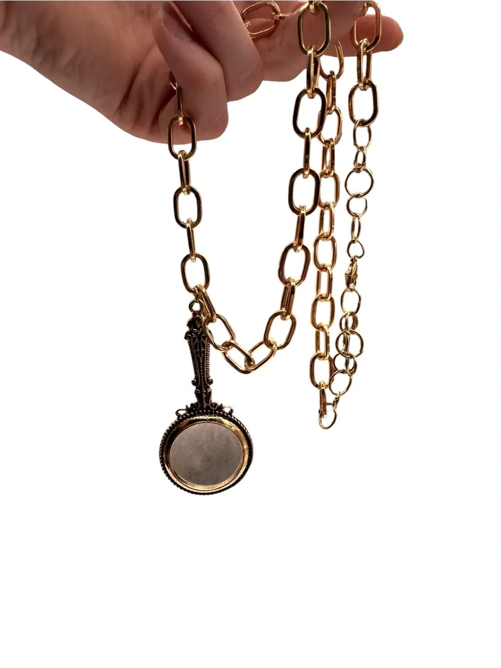 Gold-Tone Decorative Magnifier Pendant Necklace